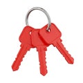 Bright red plastic keychain with three attached keys on a silver ring Royalty Free Stock Photo