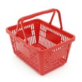 Bright Red Plastic Shopping Basket with Two Handles on a White Background empty grocery Royalty Free Stock Photo
