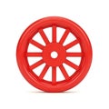 Bright red plastic toy wheel with distinct spokes and central hub Royalty Free Stock Photo