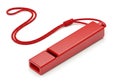Red plastic whistle with red lanyard on white background Royalty Free Stock Photo
