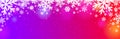 Bright red purple christmas banner with white blurred snowflakes. Merry Christmas and Happy New Year greeting banner. Horizontal n