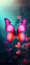 bright red purple color butterfly near flower generative AI