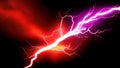 Bright red and purple lightning on a black background. Electrical discharges. Thunderstorm. Generated AI. Royalty Free Stock Photo