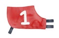 Bright red racing shirt for sportive dog or horse, with number `One` label. Professional sport apparel.