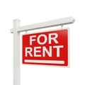 Red For Rent Real Estate Sign on White Post Against White Background house home Royalty Free Stock Photo