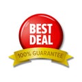 Bright red round button `Best deal - 100% guarantee`. Royalty Free Stock Photo