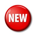 Bright red round button with word `New` Royalty Free Stock Photo