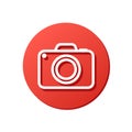 bright red rounded camera icon, highlight cover for social media, white background