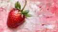 Bright Red Single Strawberry berry on light pink backdrop. Artistic Vibrant Oil Painting Palette Knife Royalty Free Stock Photo