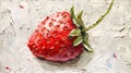 Bright Red Single Strawberry berry on white backdrop. Artistic Vibrant Oil Painting Palette Knife Royalty Free Stock Photo