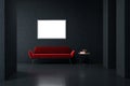 Red sofa in empty black living room, banner Royalty Free Stock Photo