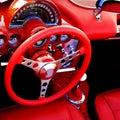 Bright Red Sports Car Interior Steering Wheel Royalty Free Stock Photo
