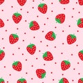 Strawberry seamless pattern. Repeatable background. Isolated on pink background. Vector illustration.