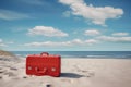 Bright Red suitcase beach. Generate Ai Royalty Free Stock Photo
