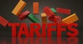 Bright Red Tariffs Text with Colorful Shipping Containers on Dark Background Royalty Free Stock Photo