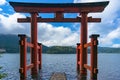 Bright red Torii gate in the water