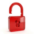 Open red translucent padlock with keyhole on white background unlocked security Royalty Free Stock Photo
