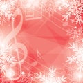 Bright red vector background with music notes and snowflakes