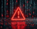 Bright Red Warning Triangle on Computer Screen with Binary Background Royalty Free Stock Photo