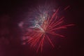 Bright red, white and azure fireworks against the backdrop of the night sky Royalty Free Stock Photo