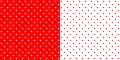 Bright red and white retro design polka dots background pattern, two inverted tiles