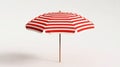 Bright red white striped beach umbrella isolated on pure white background Royalty Free Stock Photo