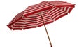 Bright red white striped beach umbrella isolated on pure white background Royalty Free Stock Photo