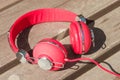 Bright red wired headphones
