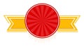 Bright red and yellow superhero emblem with a circular design glowing in the center. Heroic badge shines with a bold