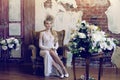 Bright retro bride in luxury interiors with