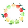 Bright ripe apple circle watercolor hand sketch Royalty Free Stock Photo