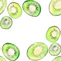 Bright ripe tasty delicious beautiful tropical summer desert kiwi fruit chopped and sliced pattern watercolor hand illustration Royalty Free Stock Photo
