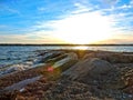 A bright rocky shore