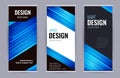 Bright Roll-up banner with blue lines on dark background. Design Abstract vector graphic background. Royalty Free Stock Photo