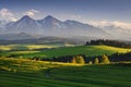 Bright rolling countryside in the evening light. Picturesque day and gorgeous scene in spring time. Carpathian mountains, Slovakia