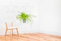 Bright room corner with simple furniture and Asparagus fern plant