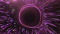Bright rotating ring with moving beams. Motion. Colored ring rotates with bright rays moving around. Particles move in