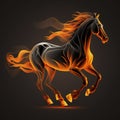 Bright Running Fire Horse Isolated on Dark Background. Generative AI