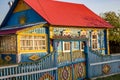 Vorobievo, Russia - September 2018: Bright rustic style in rural architecture