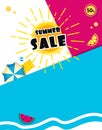 Bright Sale vertical poster, template design with summer sun. Text Hot sale.