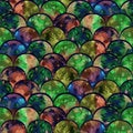 Bright scales shapes abstract grunge colorful splashes in dark green palette