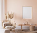 Bright Scandinavian living room design, frame mockup in minimal interior background