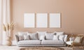 Bright Scandinavian living room design, frame mockup in minimal interior background