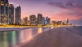 Bright scenic evening view of the South Beach skyline