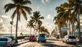 Bright scenic evening view of the South Beach skyline