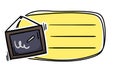 Bright school sticker with blackboard and chalk and place for text. Simple vector label for notebook, textbook, diary Royalty Free Stock Photo