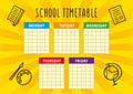 Bright school timetable on the yellow glowing background with school supplies