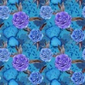 Blue peony, watercolor seamless. Print for textile.