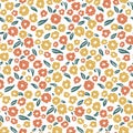 Bright seamless floral pattern with tiny red yellow flowers on white background Royalty Free Stock Photo