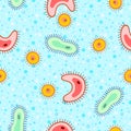 Bright seamless multicoloured pattern with bacteria on bubble background. Vector design Royalty Free Stock Photo